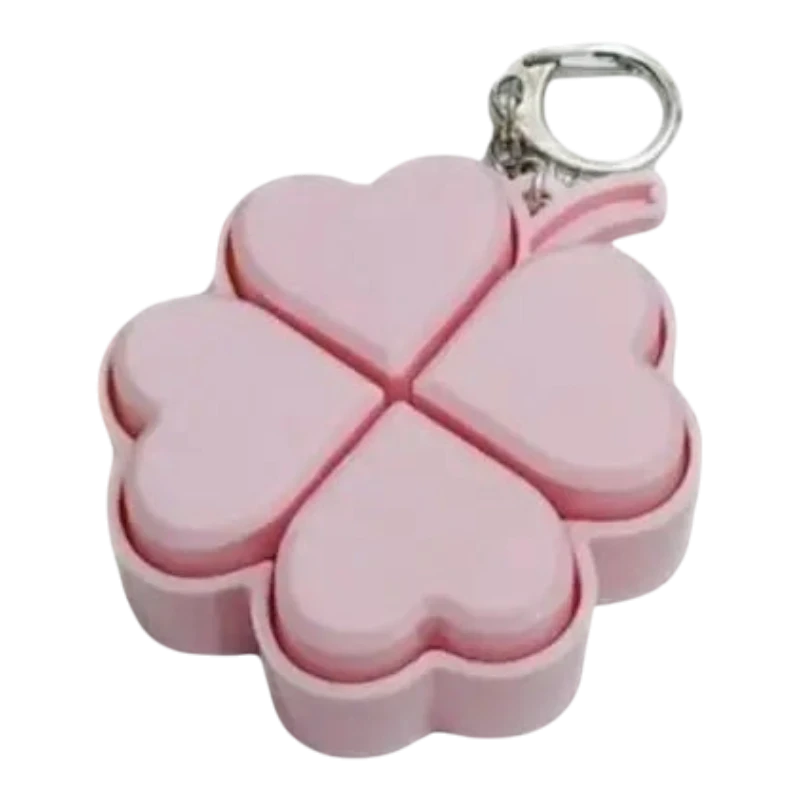 zero2cart light-up pink four-leaf clover pop it fidget keychain with silicone bubbles and metal clasp
