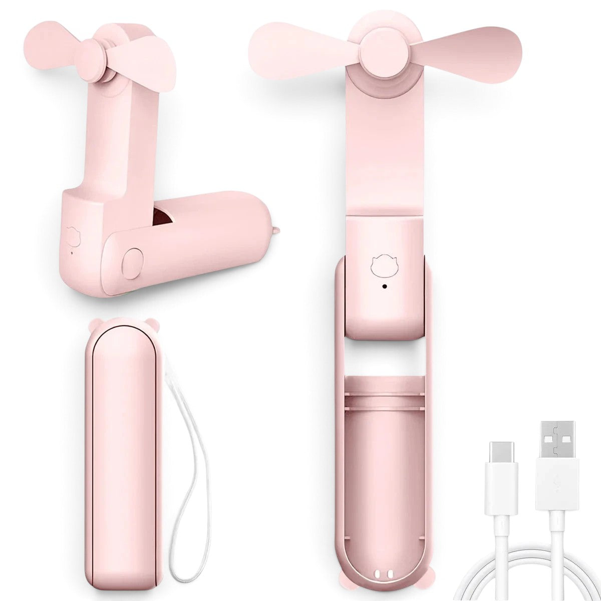 zero2cart pink portable foldable mini handheld fan with USB charging cable for personal cooling
