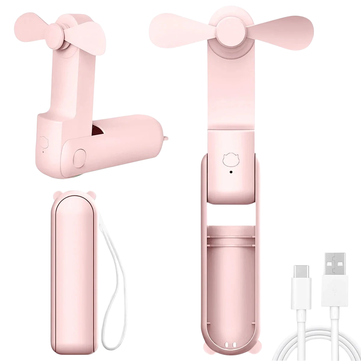 zero2cart pink portable foldable mini handheld fan with USB charging cable for personal cooling