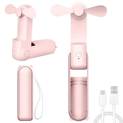 zero2cart pink portable foldable mini handheld fan with USB charging cable for personal cooling