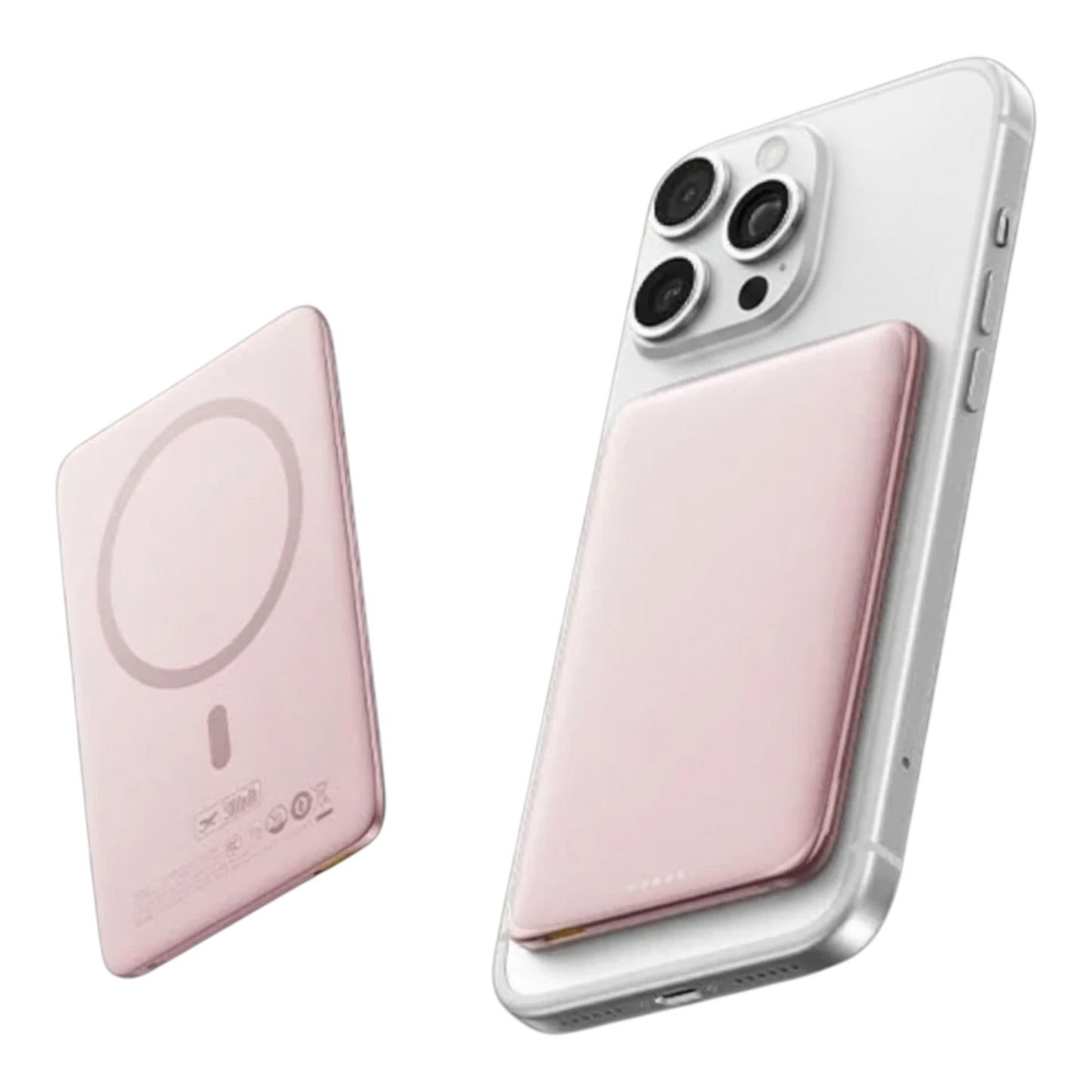 zero2cart ultra-slim pink magnetic 5000mAh wireless power bank attached to a white smartphone