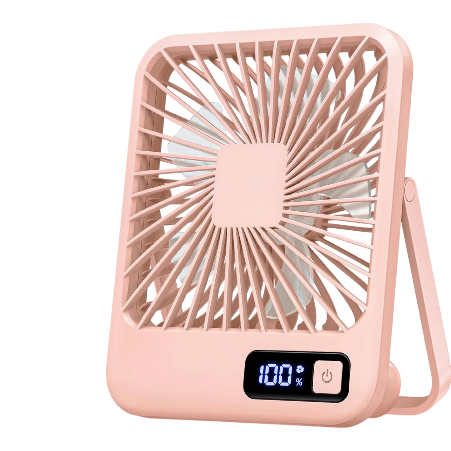 zero2cart pink portable rechargeable desk fan with digital battery display and foldable stand