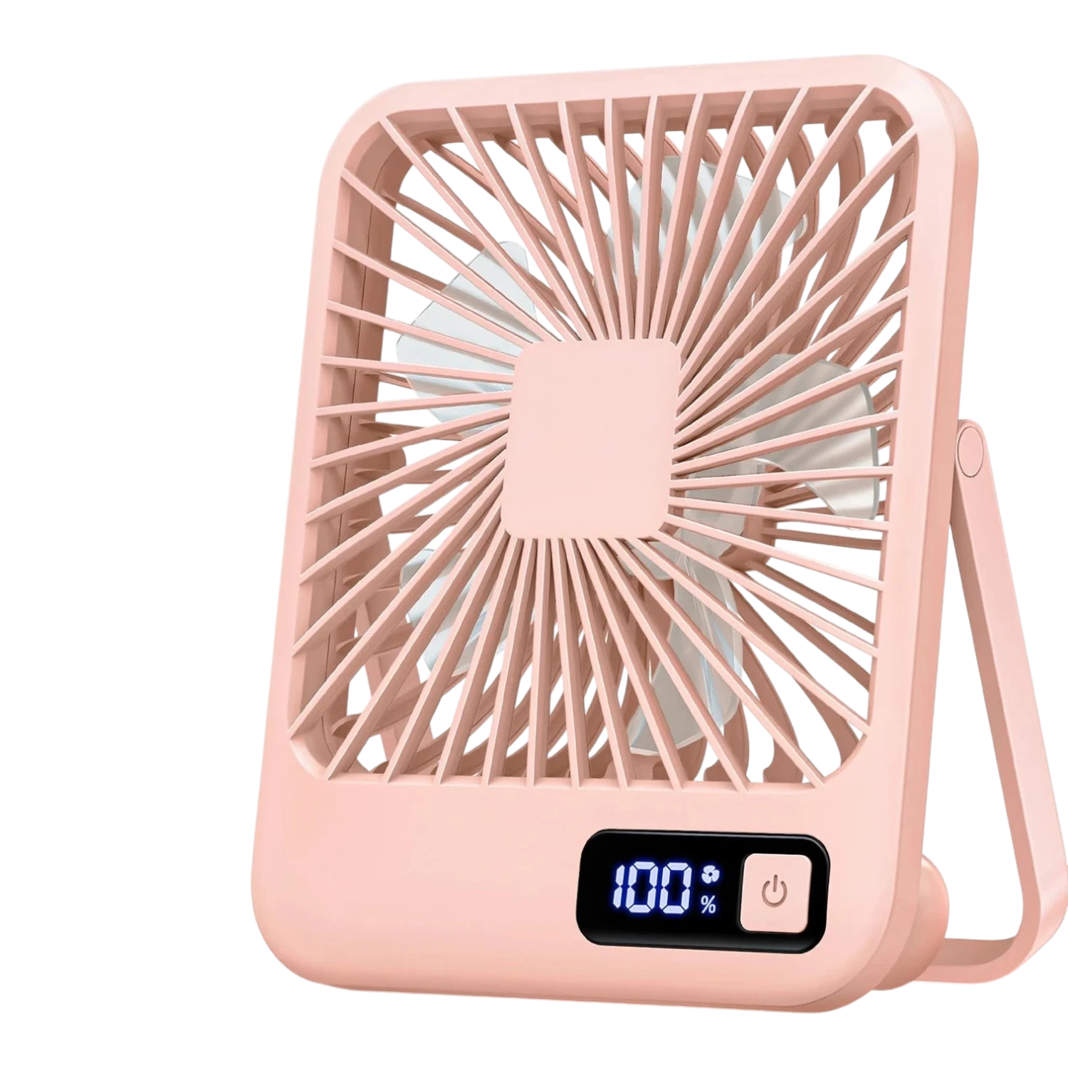 zero2cart pink portable rechargeable desk fan with digital battery display and foldable stand