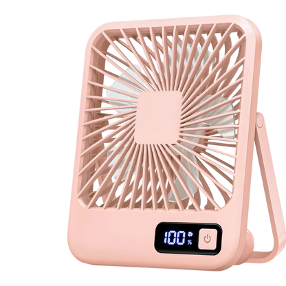 zero2cart pink portable rechargeable desk fan with digital battery display and foldable stand