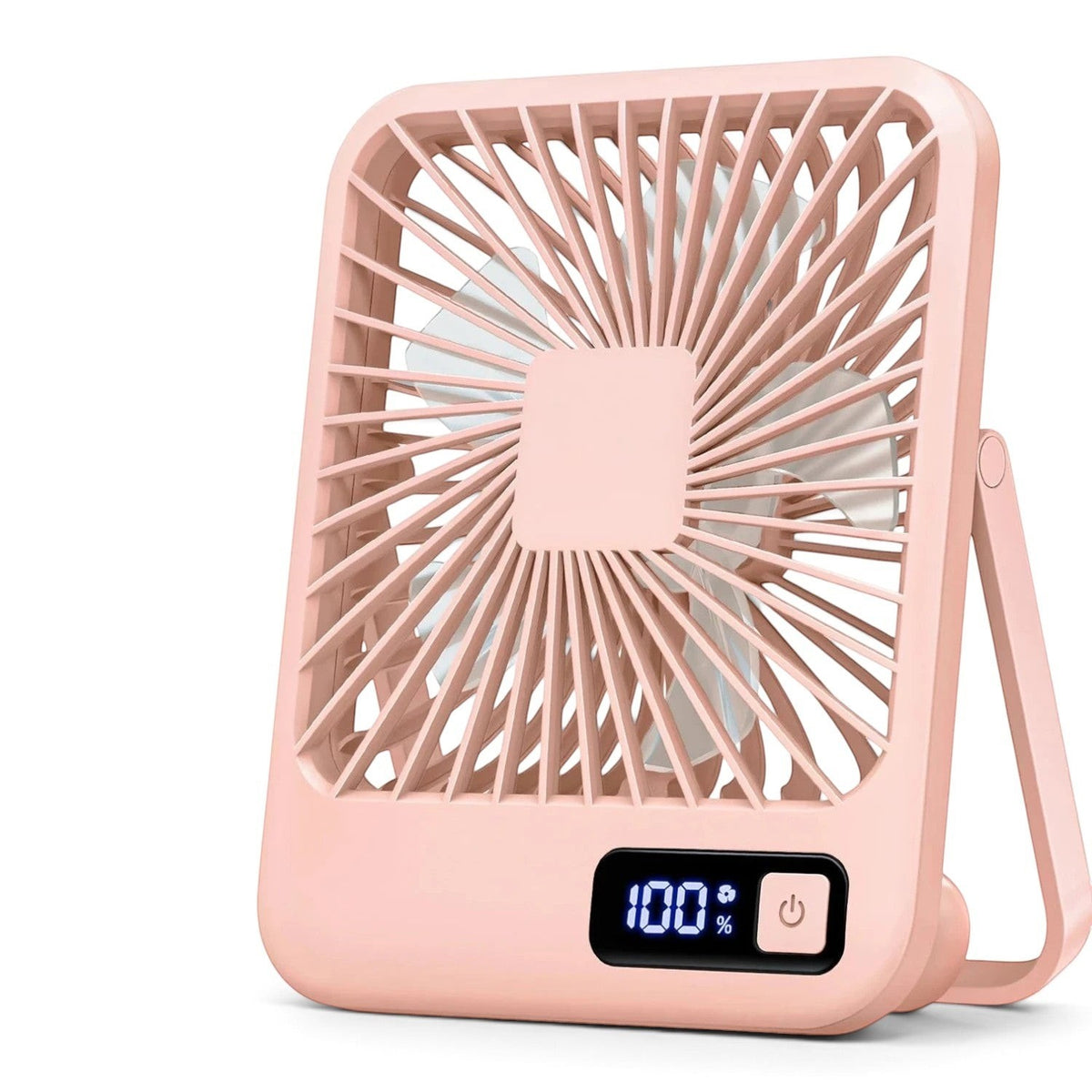 zero2cart pink portable rechargeable desk fan with digital battery display and foldable stand