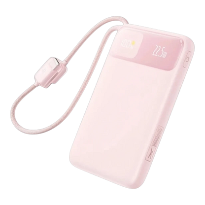 zero2cart pink 10000mAh portable power bank with built-in USB-C cable and digital LED battery display