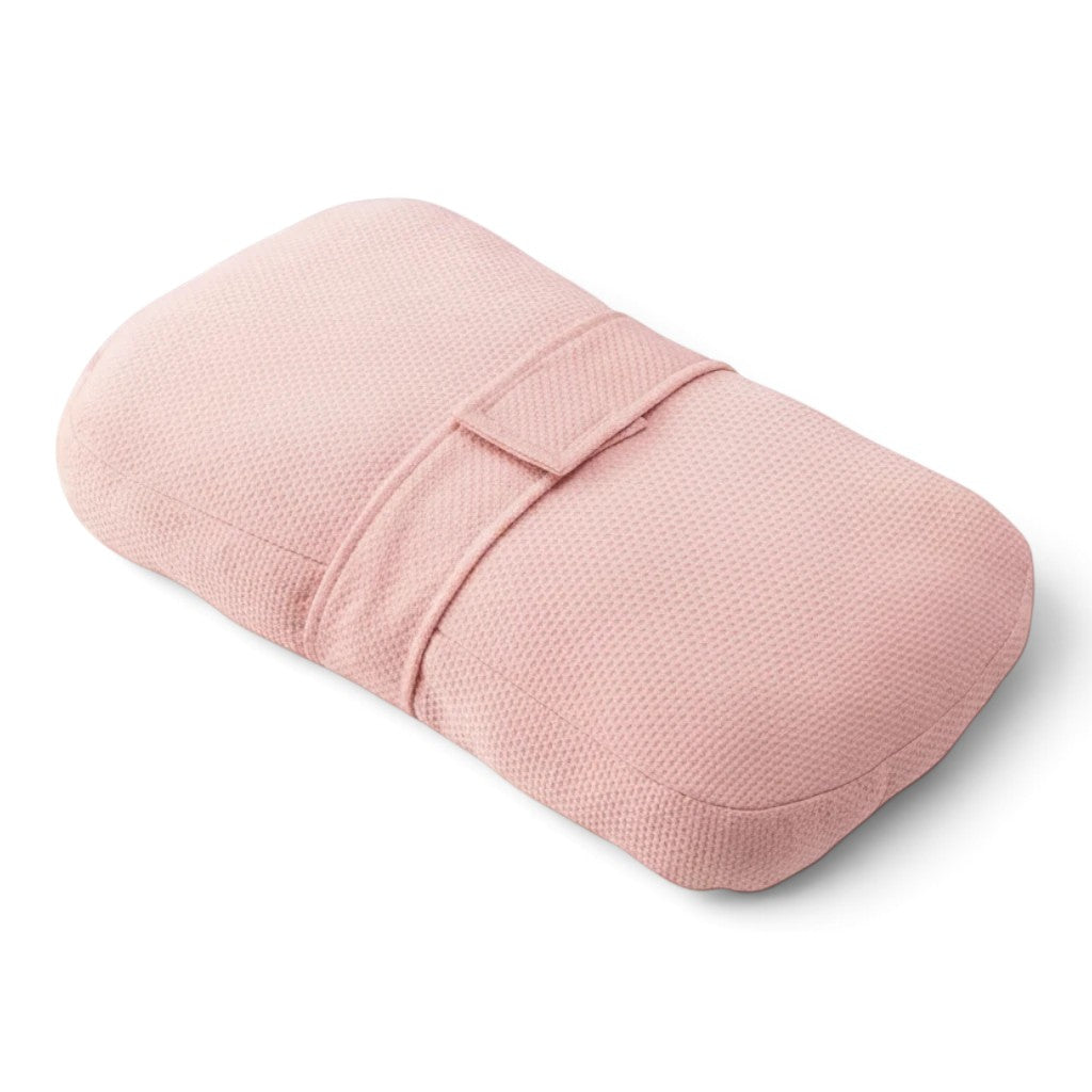 zero2cart pink side sleeper knee pillow with a textured polyester cover and adjustable strap for body support