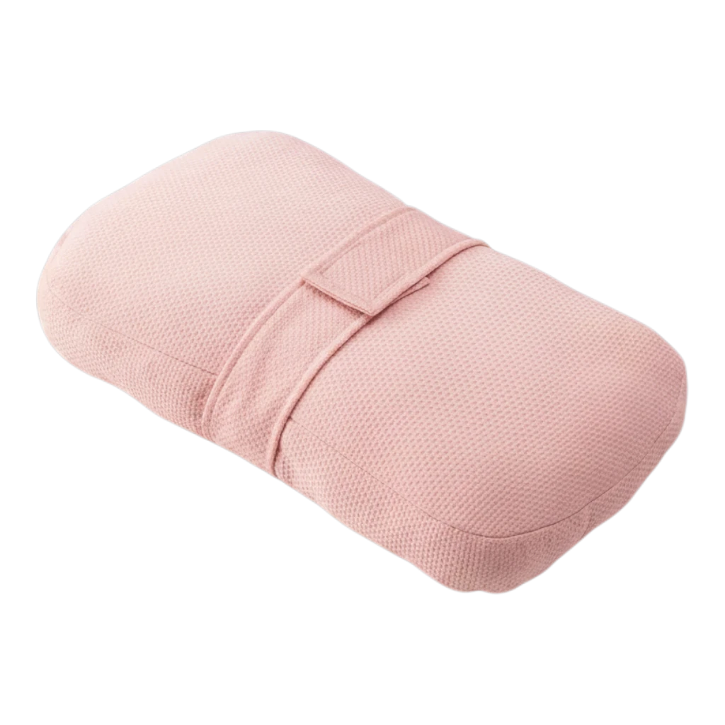 zero2cart pink side sleeper knee pillow with a textured polyester cover and adjustable strap for body support