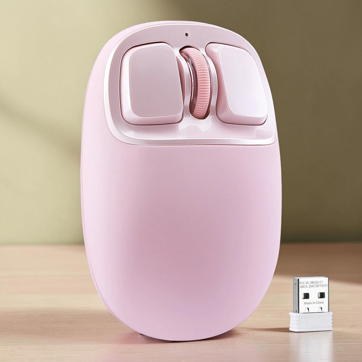 zero2cart YUNZII C1 pink silicone wireless mouse with a compact design, scroll wheel, and included USB receiver.