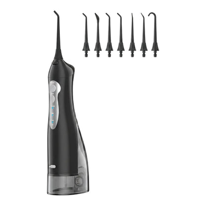 zero2cart portable black cordless water flosser with 300ml tank and six interchangeable nozzles for oral care