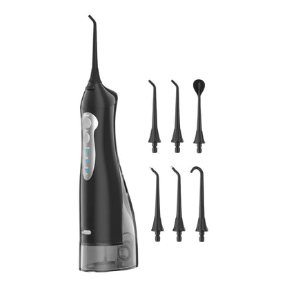zero2cart portable cordless water flosser in black with multiple interchangeable nozzles for oral care