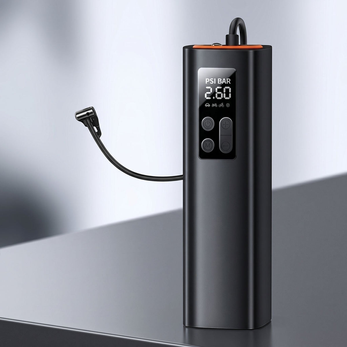 zero2cart portable 12V digital tire inflator with LED pressure display and auto-stop feature in a sleek black finish