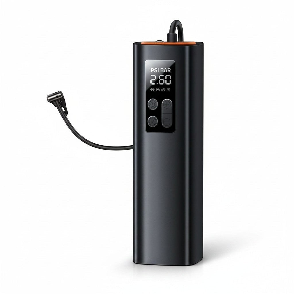 zero2cart portable 12V digital tire inflator with LED pressure display and auto-stop function in a compact black design