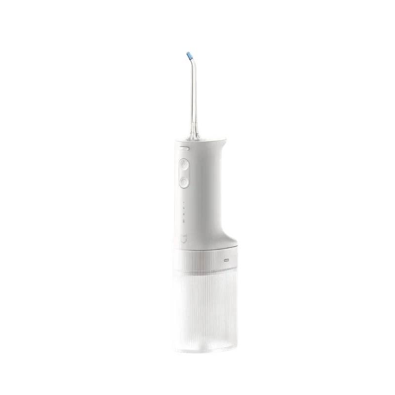zero2cart portable electric water flosser in white with a translucent ribbed tank and three cleaning modes.