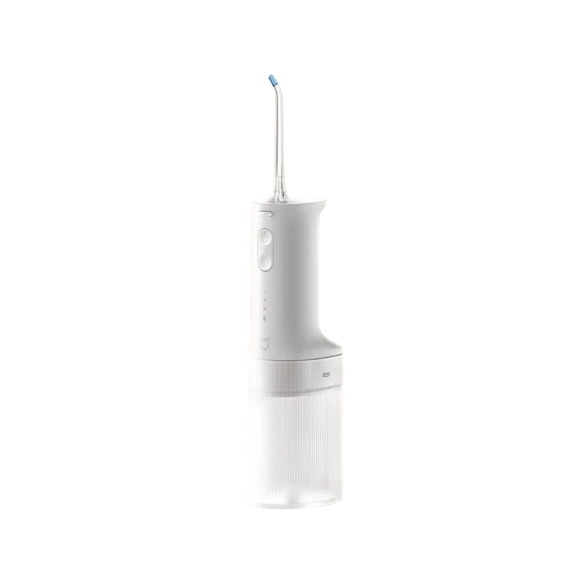zero2cart portable electric water flosser in white with a translucent ribbed tank and three cleaning modes.