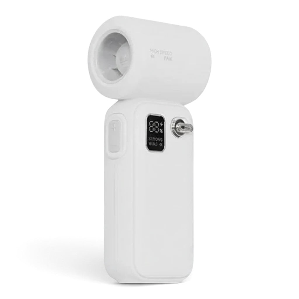 zero2cart white portable handheld turbo fan with digital display and high-speed wind settings