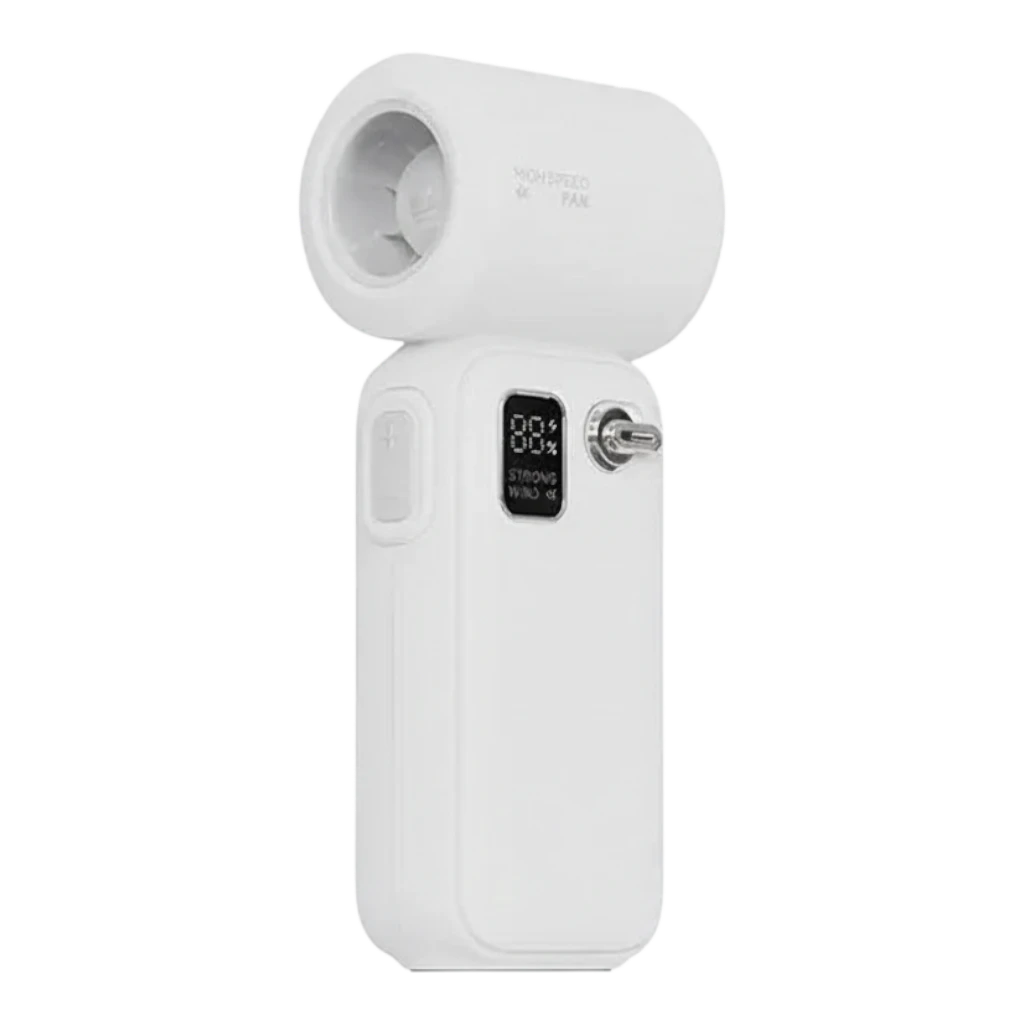zero2cart white portable handheld turbo fan with digital display and high-speed wind settings
