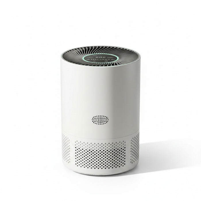 zero2cart portable white HEPA air purifier with touch control panel and 360-degree air intake vents
