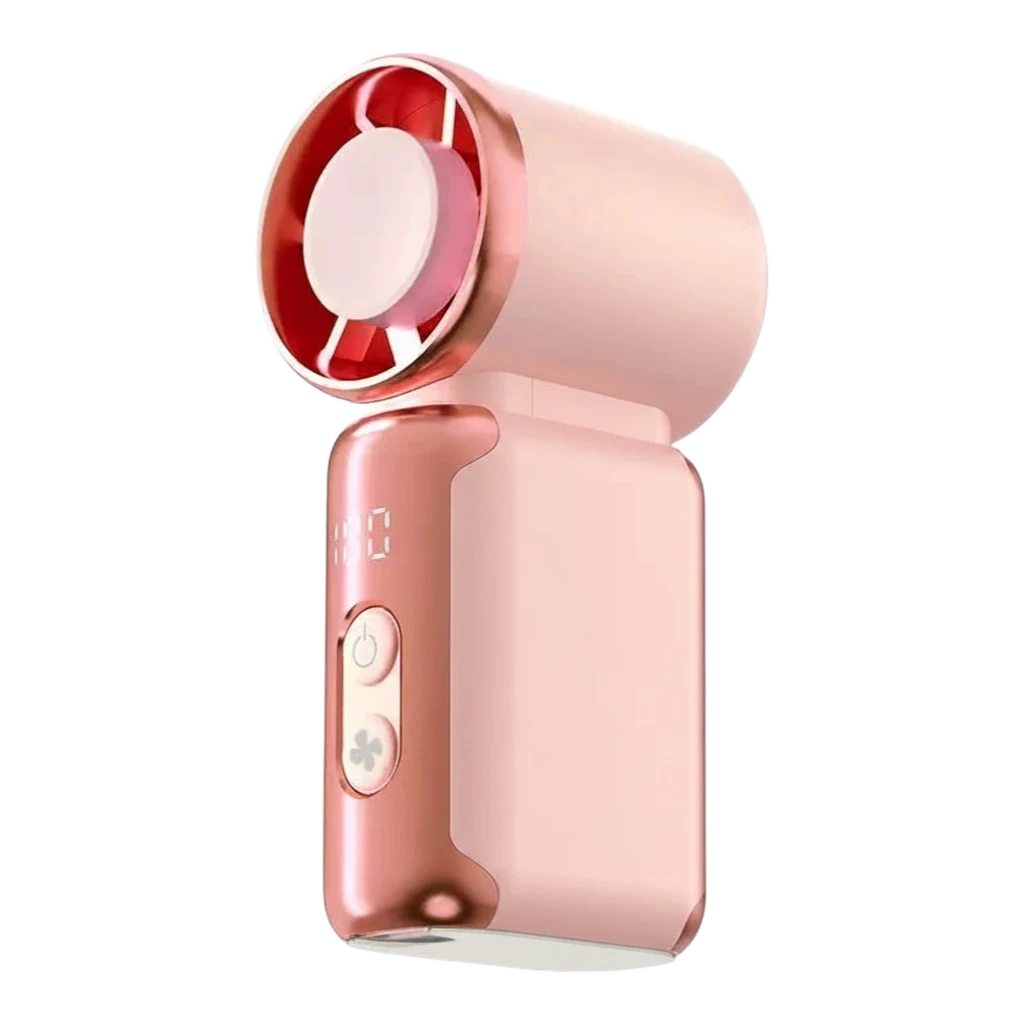 zero2cart portable pink bladeless mini fan with digital display and simple button controls for desk cooling