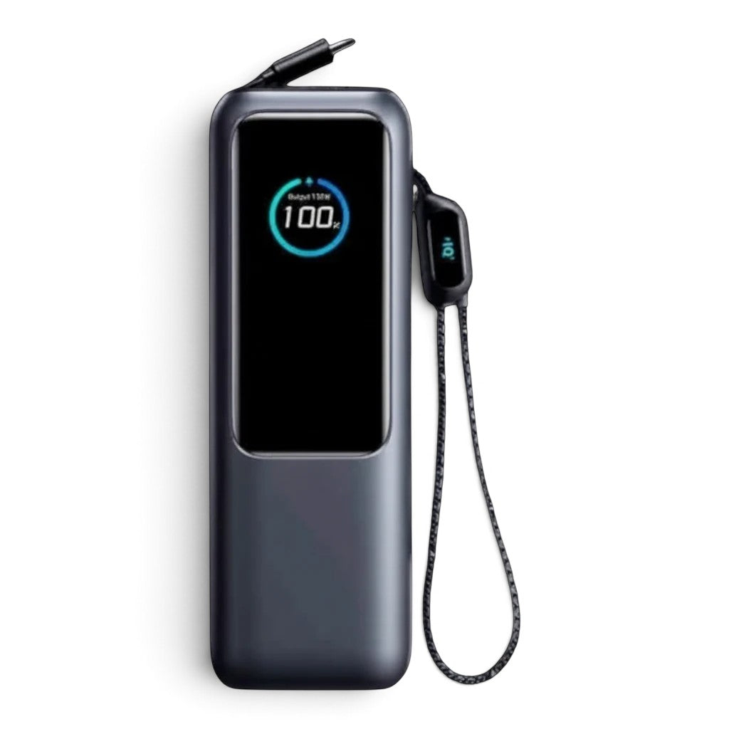 zero2cart 25000mAh portable power bank with digital display and integrated retractable charging cables