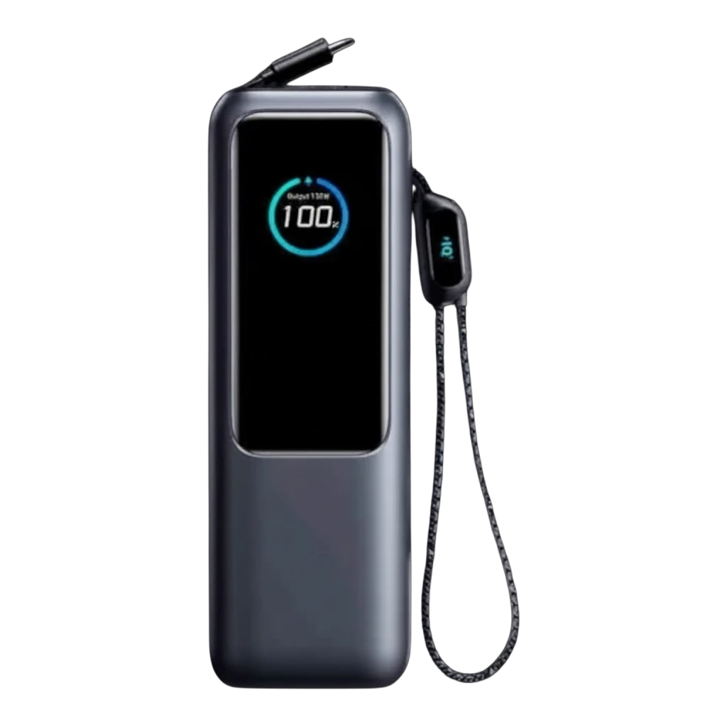 zero2cart 25000mAh portable power bank with digital display and integrated retractable charging cables