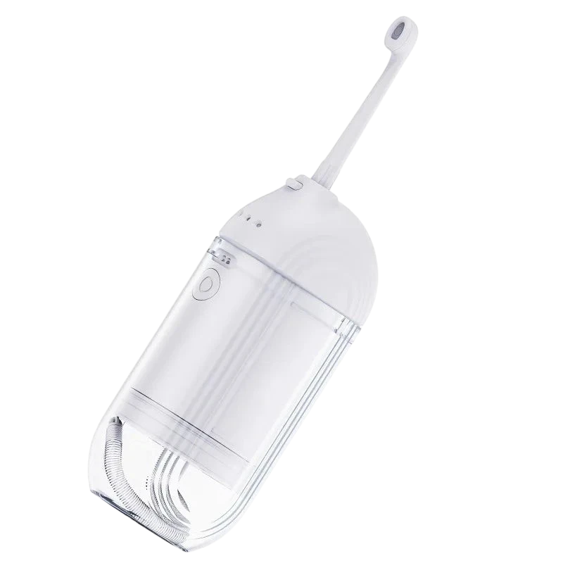 zero2cart portable rechargeable water flosser in white with four nozzle attachments for oral care