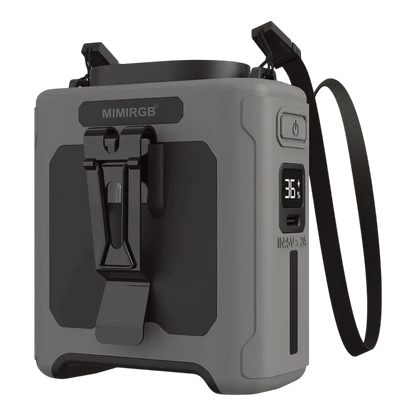 zero2cart 20000mAh portable waist clip fan in grey with LED display, power bank function, and adjustable speed settings.