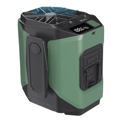 zero2cart 20000mAh portable waist clip fan in olive green with LED display, power bank function, and flashlight.