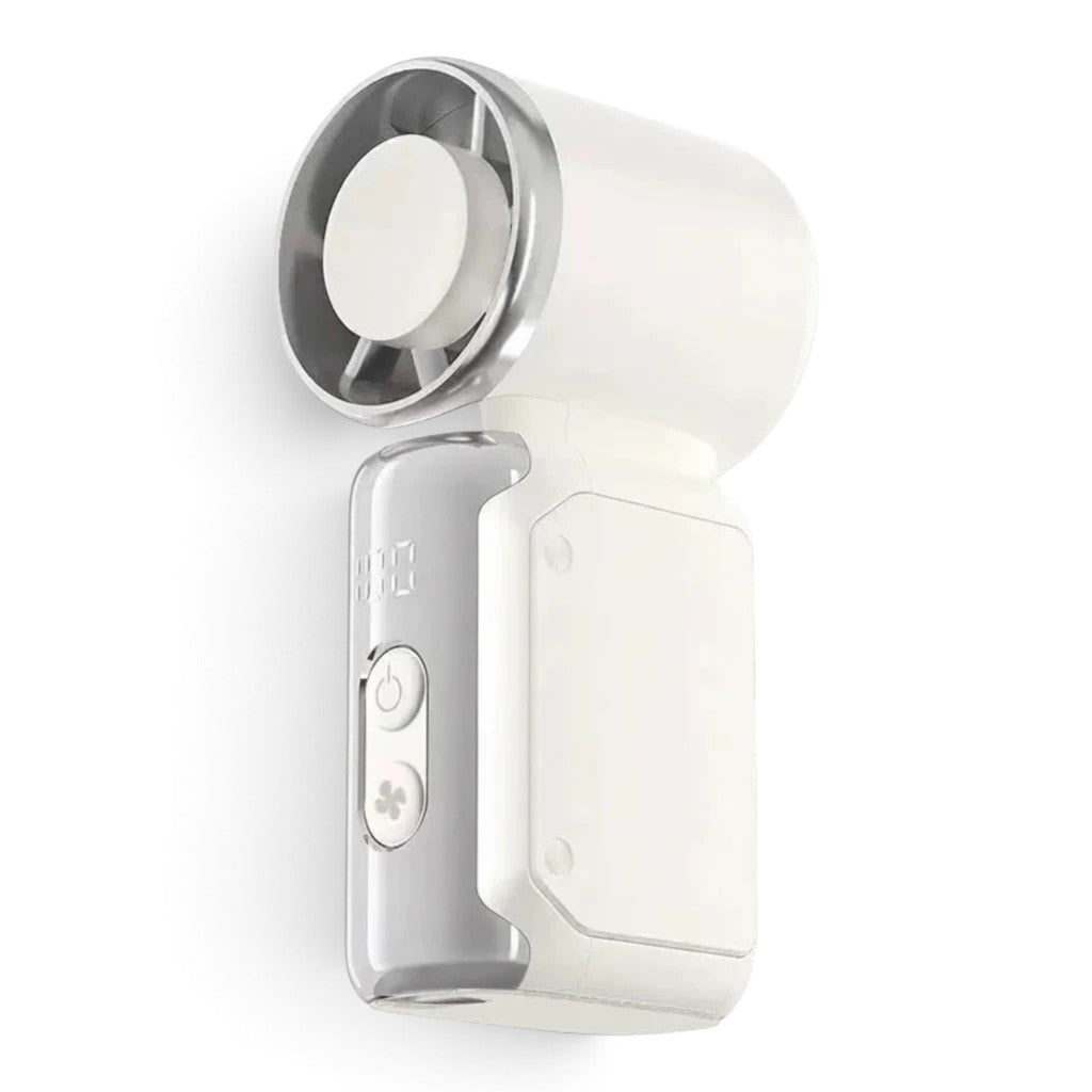 zero2cart portable white bladeless mini fan with simple button controls for desk or handheld cooling