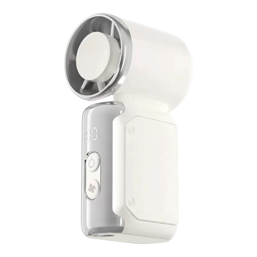 zero2cart portable white bladeless mini fan with simple button controls for desk or handheld cooling