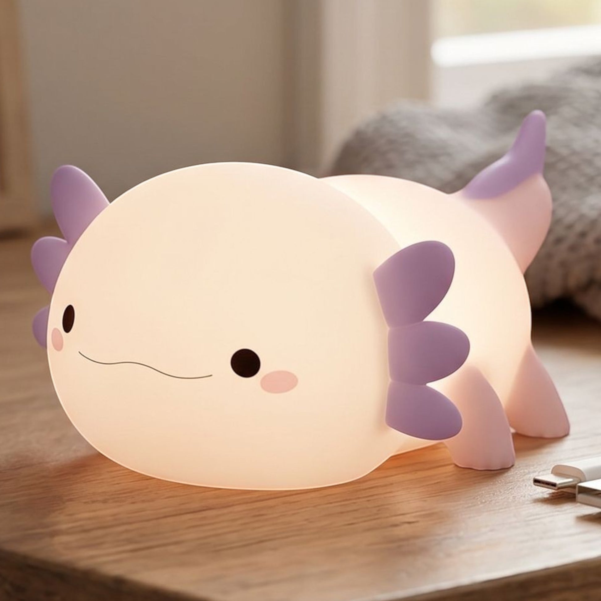 zero2cart purple axolotl rechargeable LED night light with a soft glow for nurseries and bedrooms