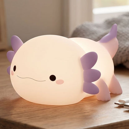 zero2cart purple axolotl rechargeable LED night light with a soft glow for nurseries and bedrooms