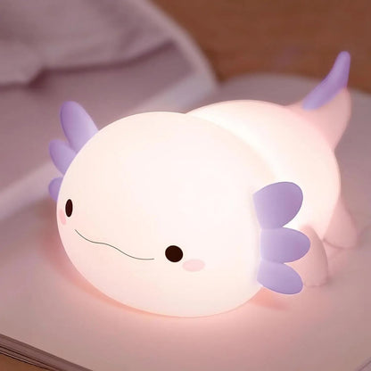 zero2cart purple axolotl rechargeable night light with a soft glowing cartoon design for nurseries and bedrooms