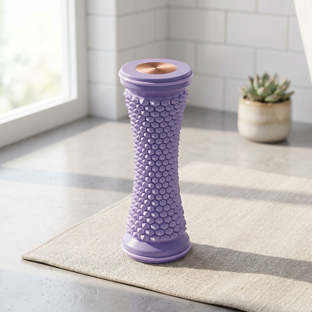 zero2cart purple handheld foot massage roller with a textured honeycomb surface for manual muscle relaxation