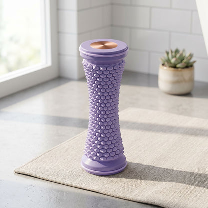 zero2cart purple handheld foot massage roller with a textured honeycomb surface for manual muscle relaxation