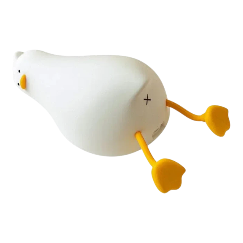 zero2cart rechargeable duck night light with soft white silicone body and bright orange feet on a black background