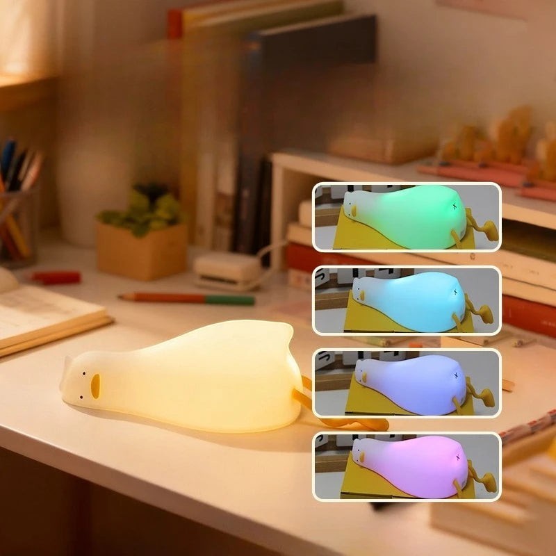 zero2cart rechargeable duck night light with soft silicone body and color-changing LED glow on a desk
