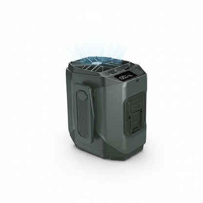 zero2cart 20000mAh rechargeable waist clip fan in dark grey with LED display, flashlight, and power bank functionality