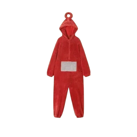 zero2cart red character hooded onesie pajama with a soft plush texture and antenna detail on the hood