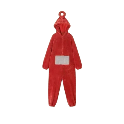 zero2cart red character hooded onesie pajama with a soft plush texture and antenna detail on the hood