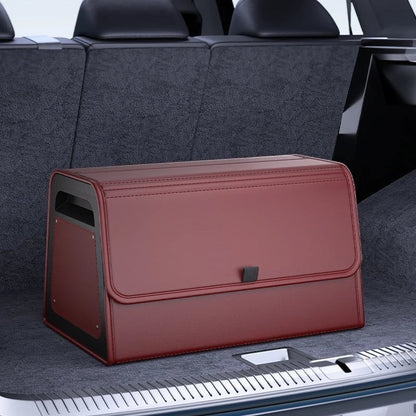 zero2cart magnetic car trunk organizer in dark red PU leather with a reinforced ABS frame and foldable design.