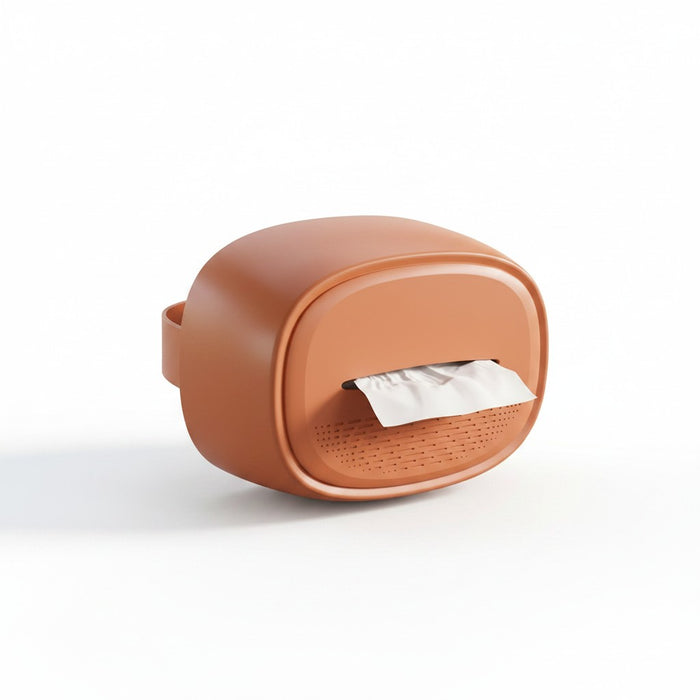 zero2cart hanging car tissue holder in terracotta silicone with a compact oval design for easy access