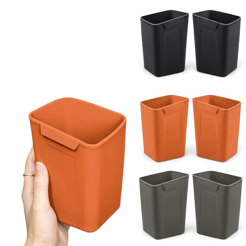 zero2cart silicone car door trash bin in orange and black, compact waterproof organizer for vehicle interiors