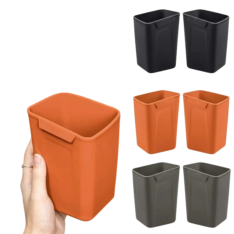zero2cart silicone car door trash bin in orange and black, compact waterproof organizer for vehicle interiors