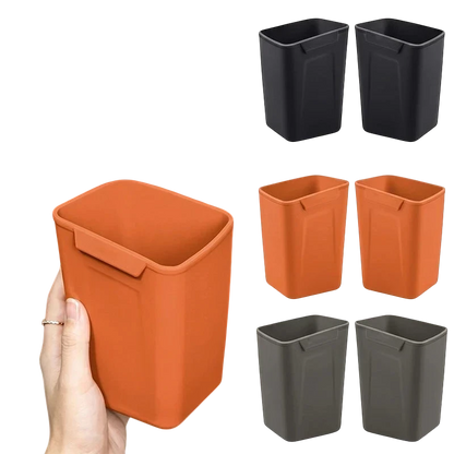 zero2cart silicone car door trash bin in orange and black, compact waterproof organizer for vehicle interiors