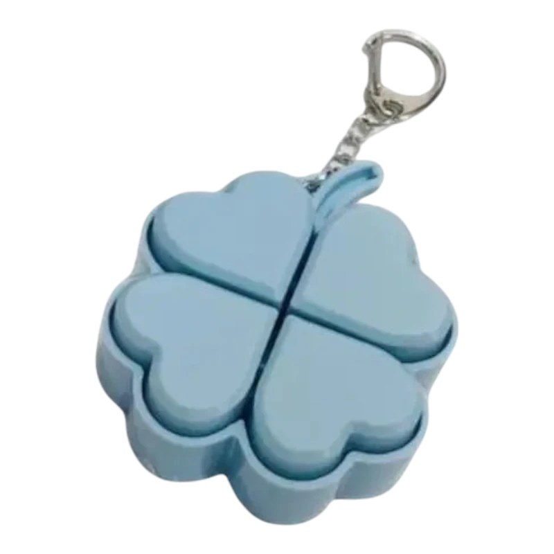zero2cart light-up sky blue four-leaf clover pop it fidget keychain with a metal clasp for backpacks and keys