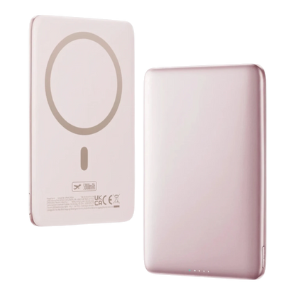 zero2cart slim 5000mAh magnetic wireless power bank in soft pink with aluminum alloy shell and card-style design
