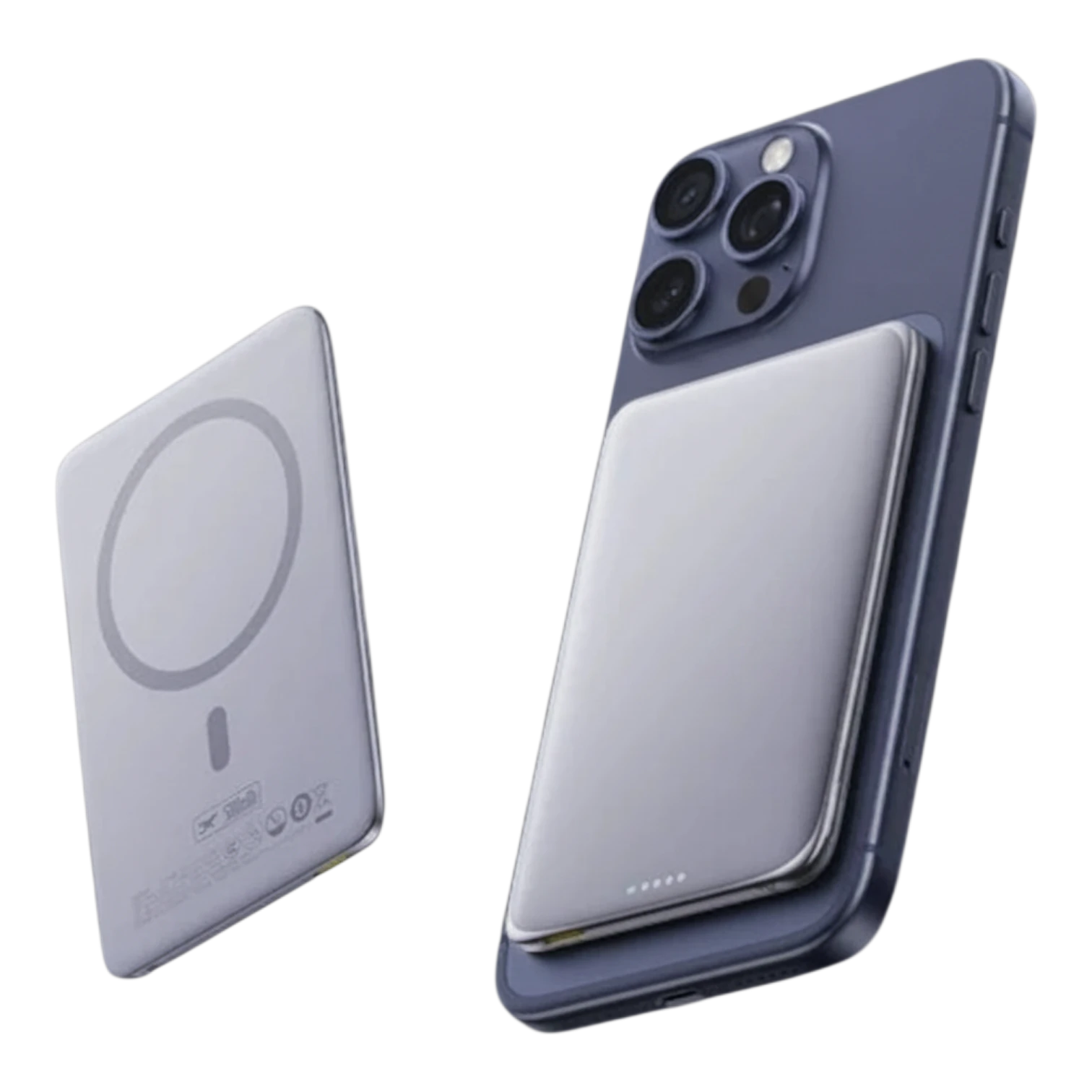 zero2cart ultra-slim 5000mAh magnetic wireless power bank attached to a smartphone against a black background.
