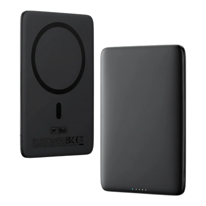 zero2cart slim 5000mAh magnetic wireless power bank in matte black with aluminum alloy shell and silicone base