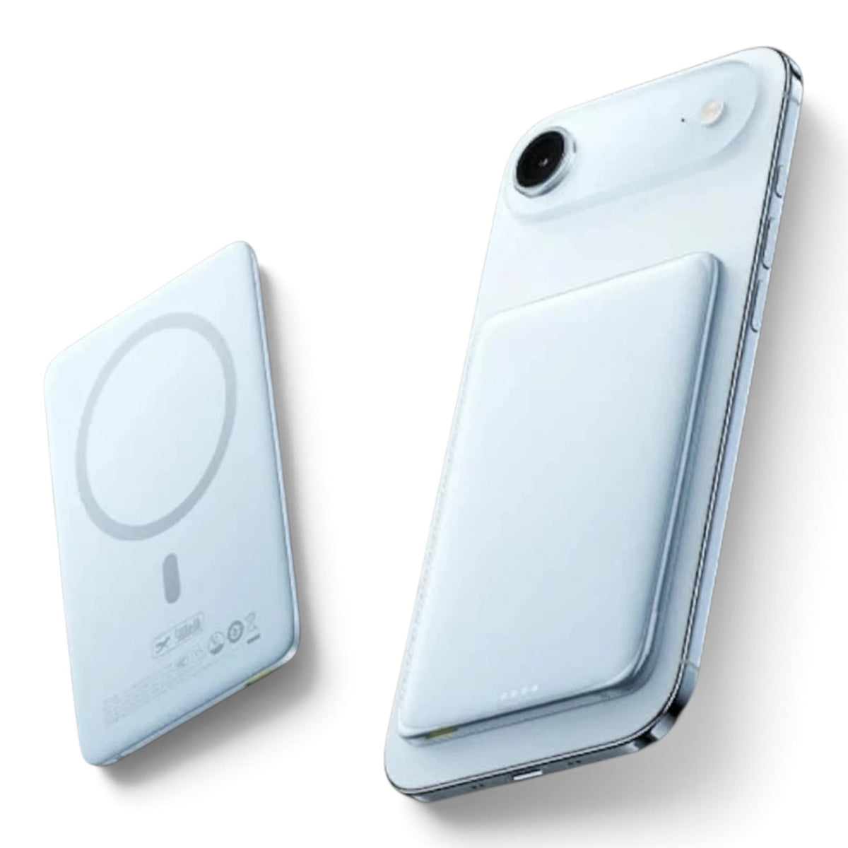 zero2cart slim 5000mAh magnetic wireless power bank attached to a smartphone in a sleek white aluminum finish